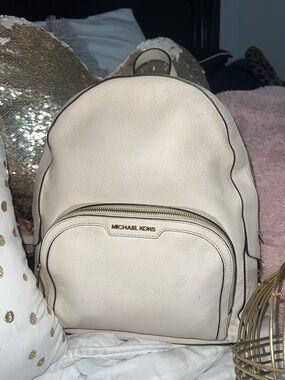 Michael Kors Cream Pebbled Leather Backpack with Gold Hardware